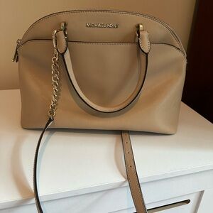 Michael Kors Tan Satchel with Chain Detail
